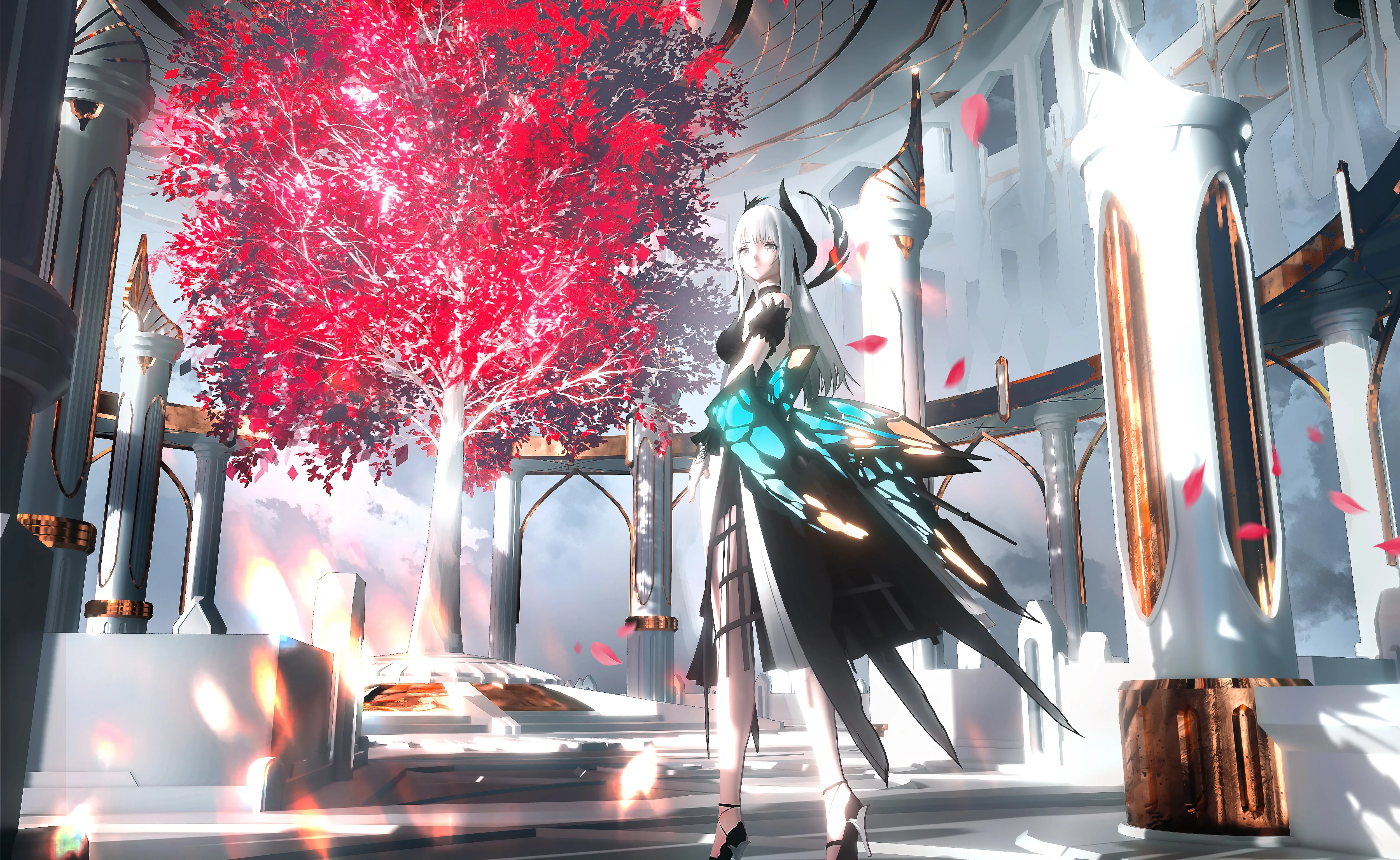 白发 惩罚 灰乌鸿花瓣 4K壁纸