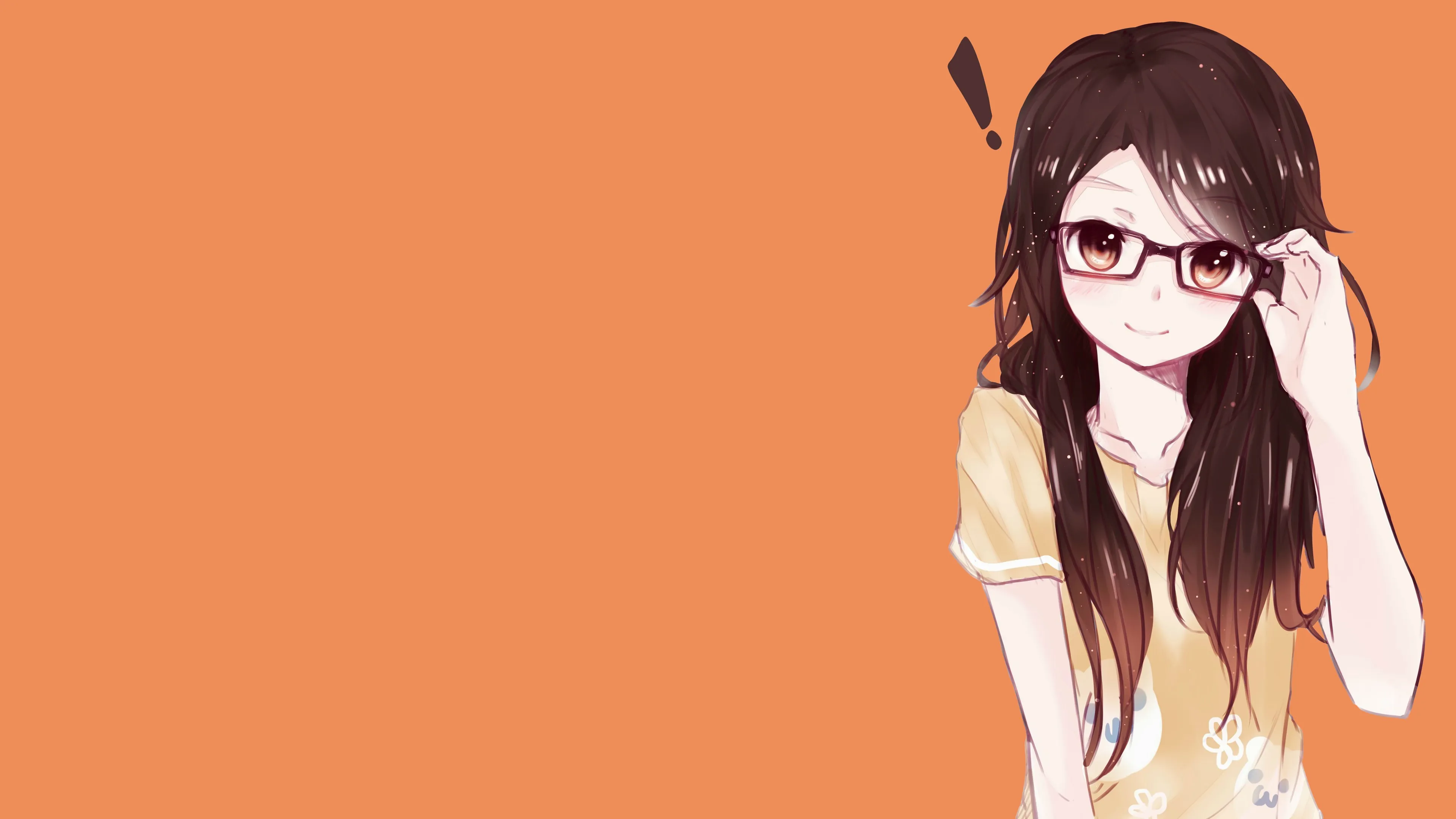 smile glasses woman dark skin long hair anime girl glasses orange background simple background 4K wallpaper